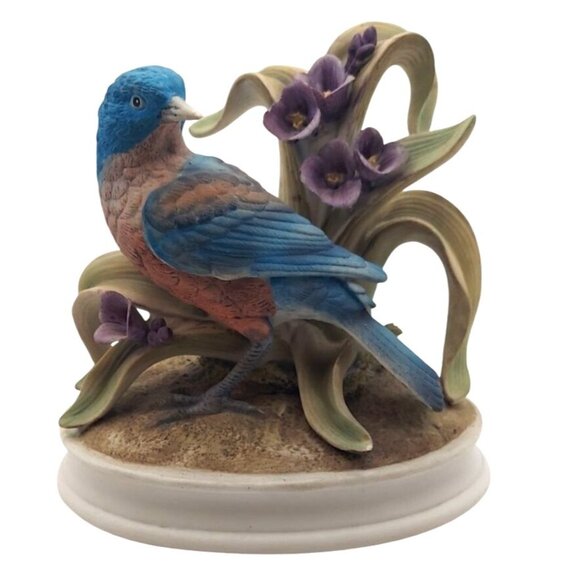 Andrea By Sadek Porcelain Bluebird Figurine Floral Avian Bird Sculpture Japan - Picture 1 of 8